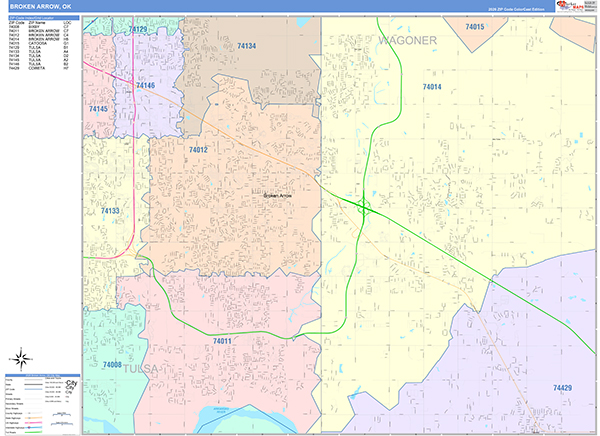 Broken Arrow City Wall Map Color Cast Style